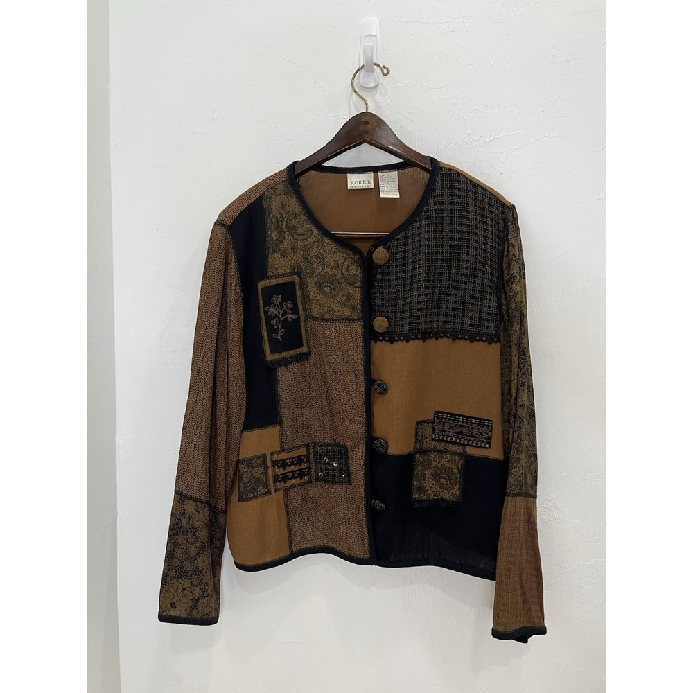 Koret Petites Xl Patchwork Jacket Brown Black Flo… - image 2